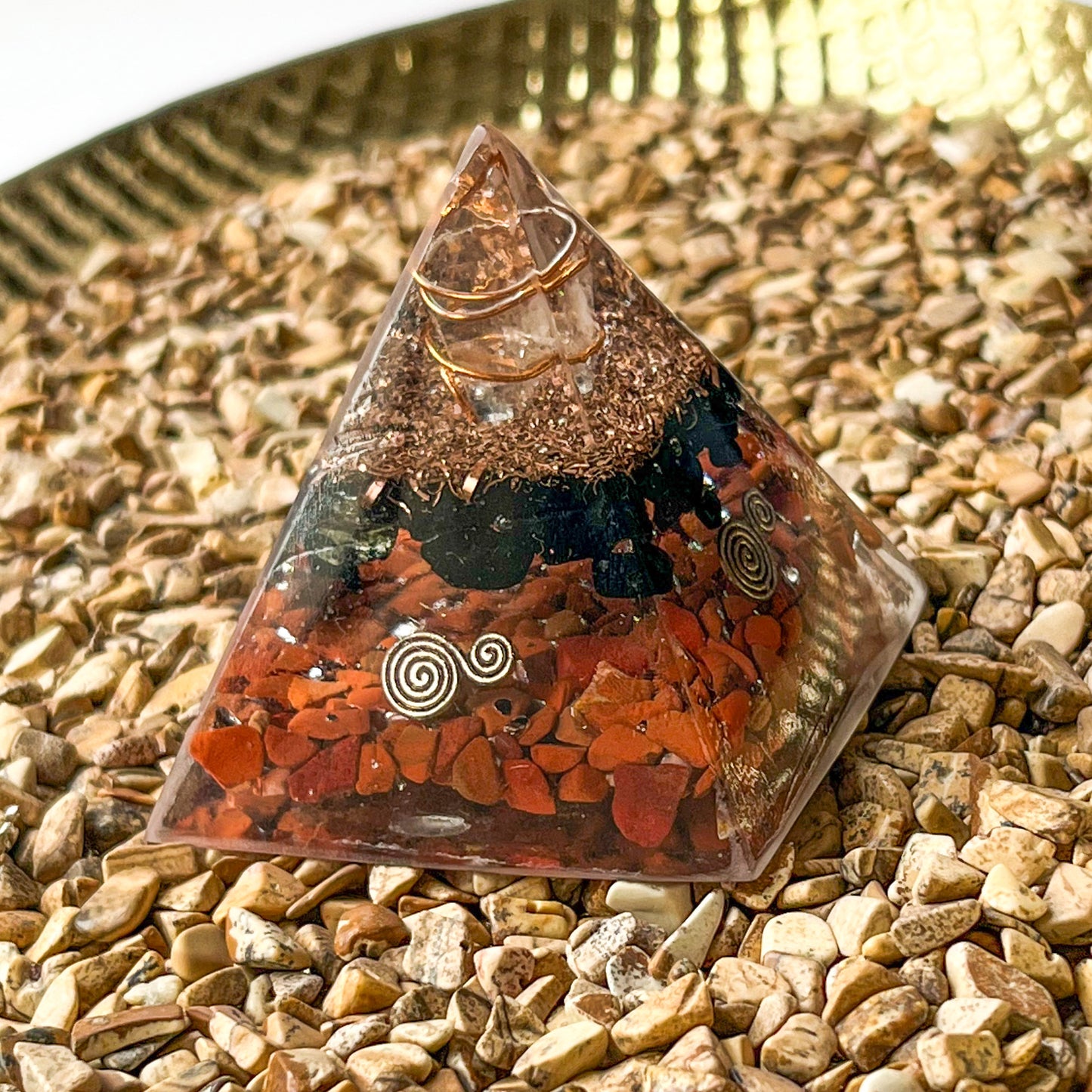 Small Orgonite Pyramid 7.5cm in Height - Black Tourmaline & Red Jasper