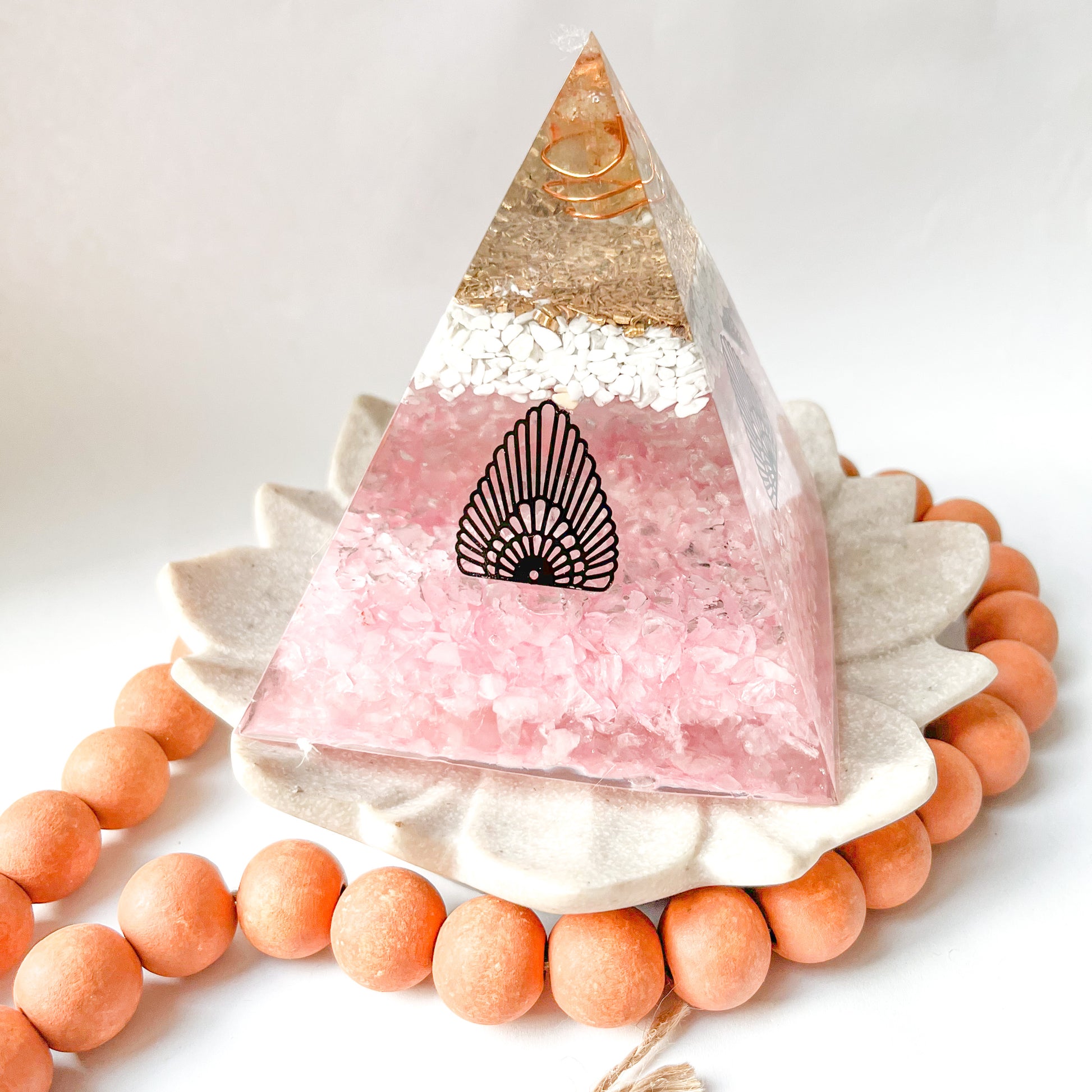 Howlite & Rose quartz Orgonite Pyramid