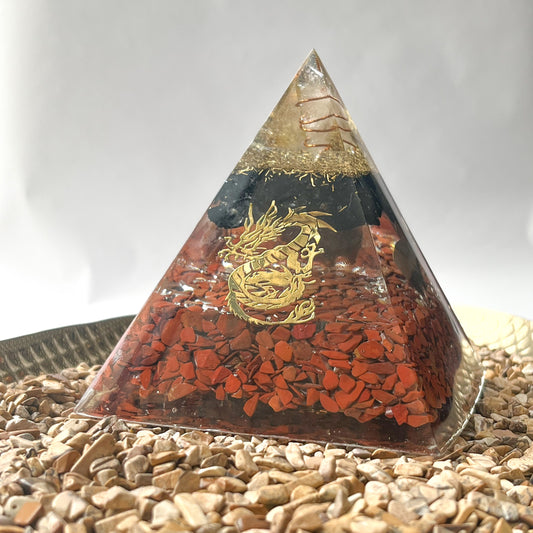 Medium Orgonite Pyramid 12cm in Height - Black Tourmaline & Red Jasper