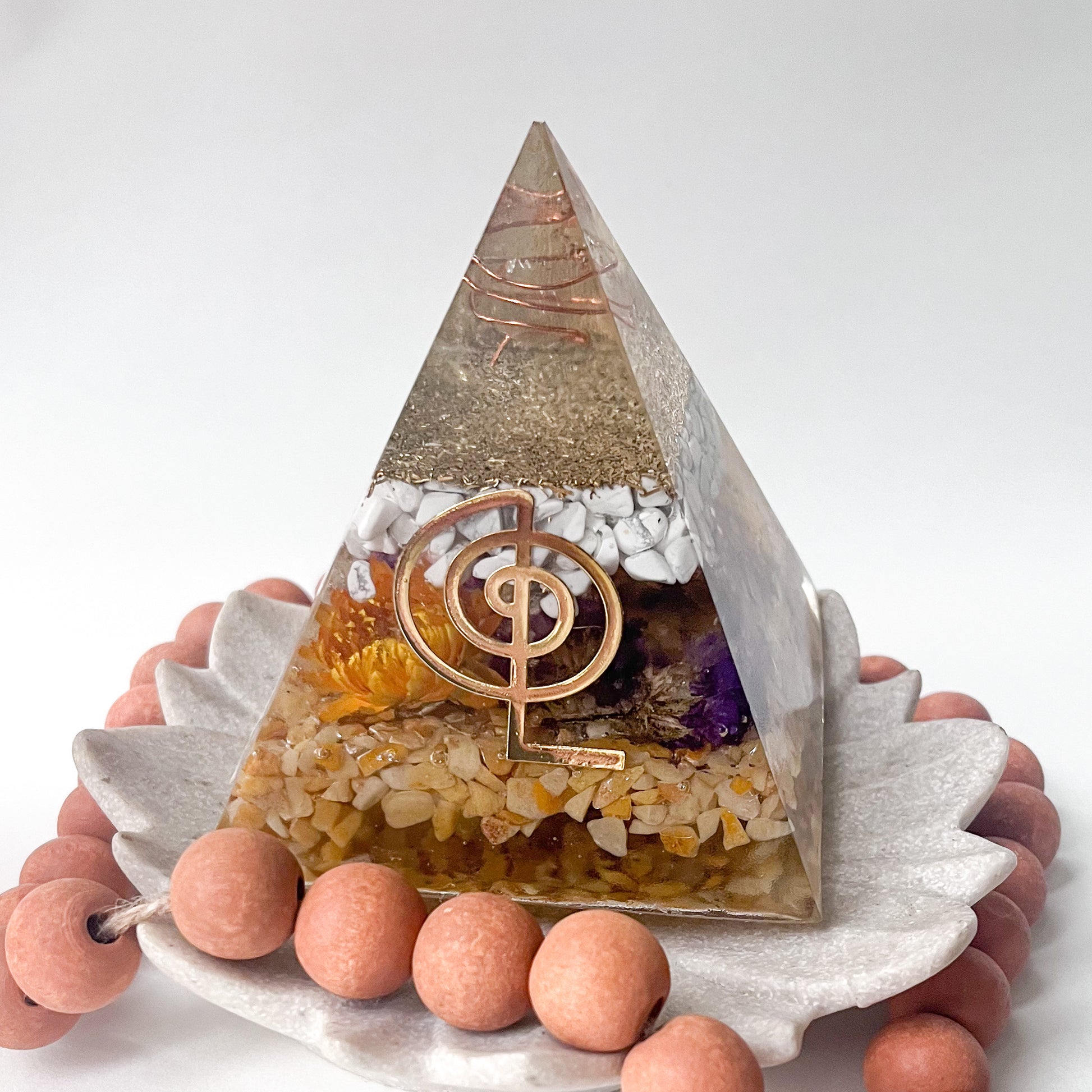 Beautifully crafted orgonite pyramid for meditation and relaxation