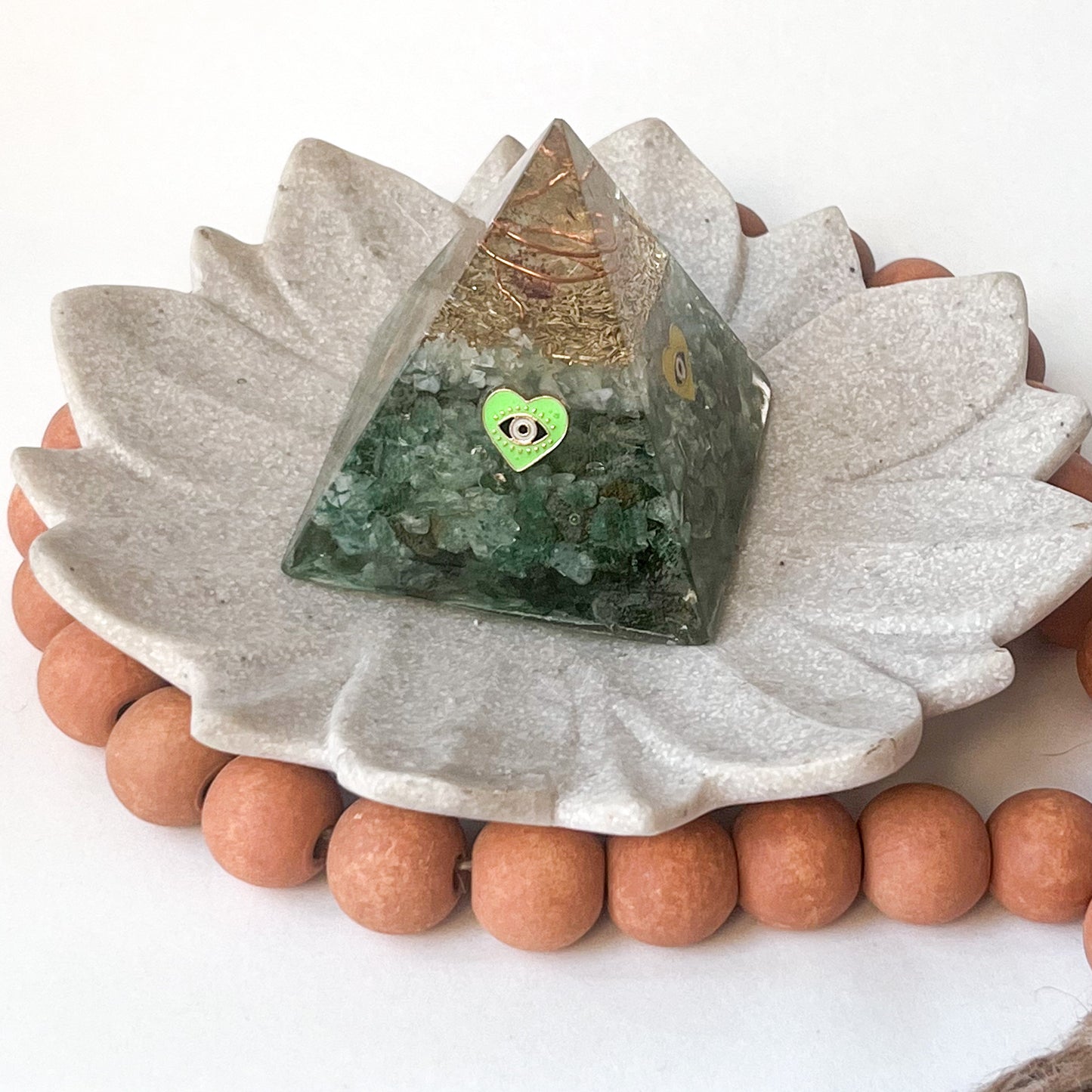 Small Orgonite Pyramid 7.5cm in Height - Jade & Moss Agate