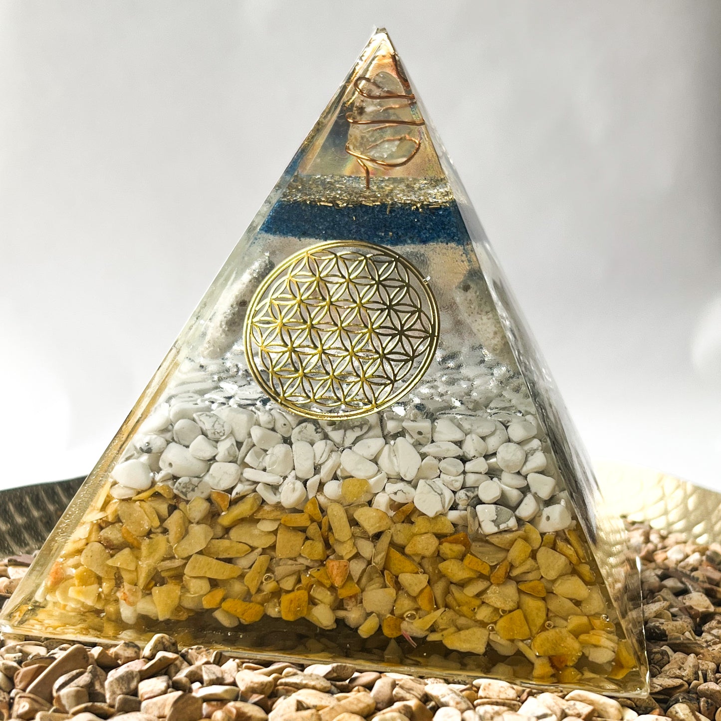 "Elegant orgonite pyramid for clearing negative energy and promoting positivity in your space