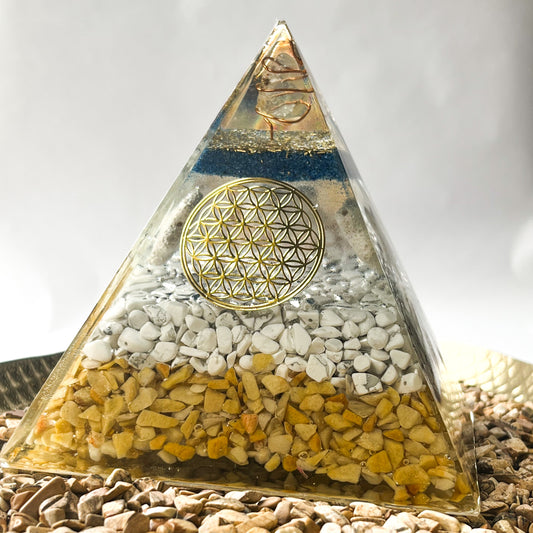 "Elegant orgonite pyramid for clearing negative energy and promoting positivity in your space