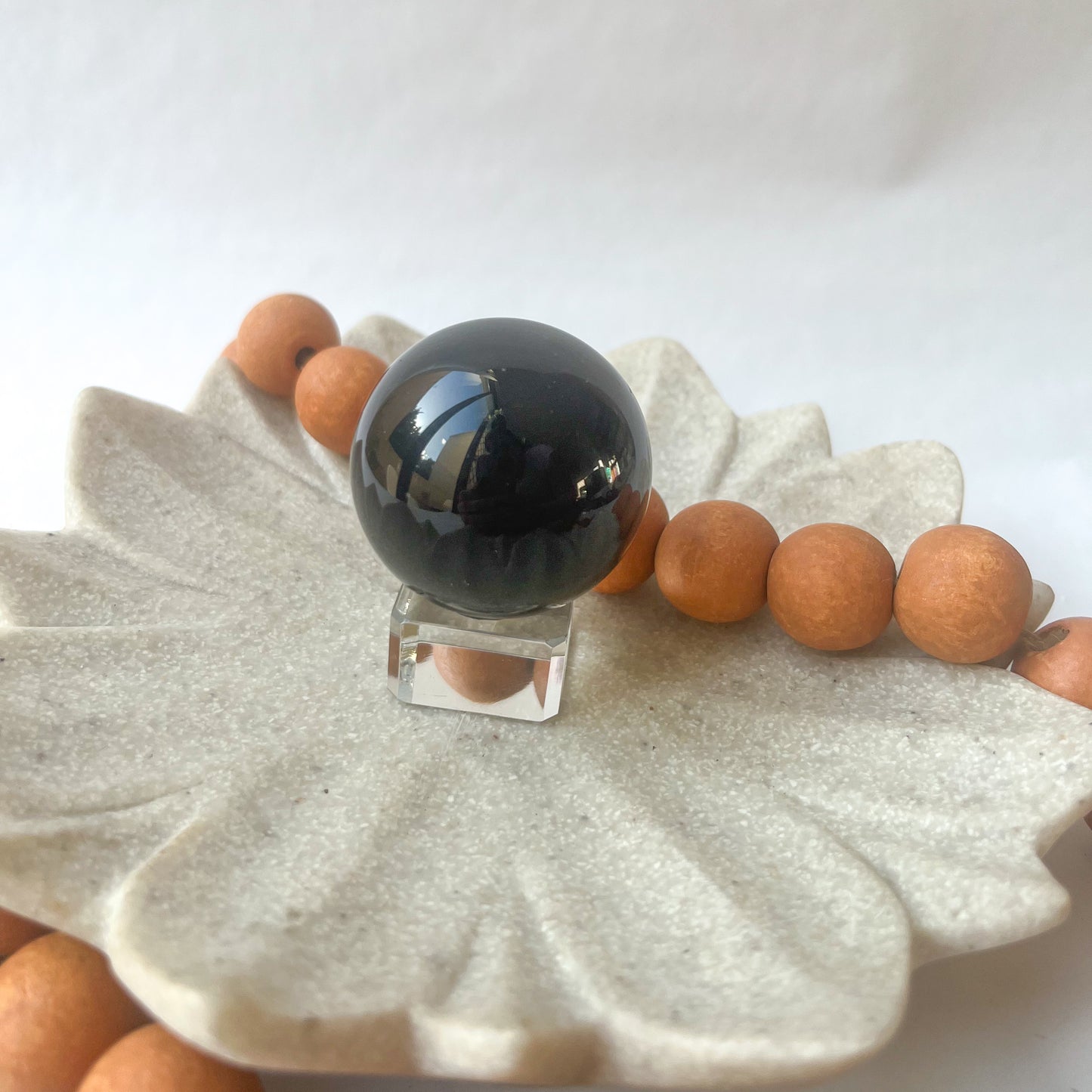 Polished Crystal Shape - Black Obsidian Sphere With Stand 3.5 cm