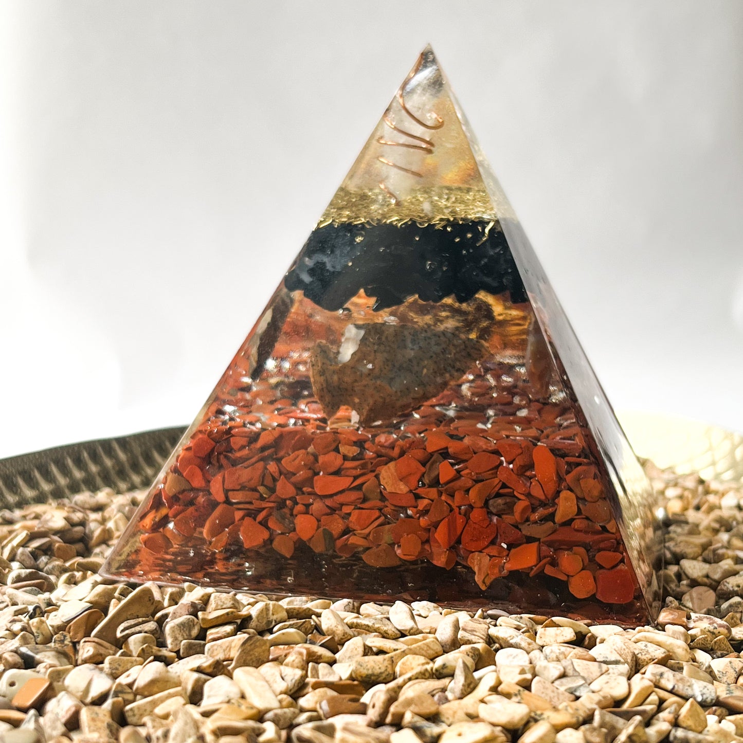 Medium Orgonite Pyramid 12cm in Height - Black Tourmaline & Red Jasper