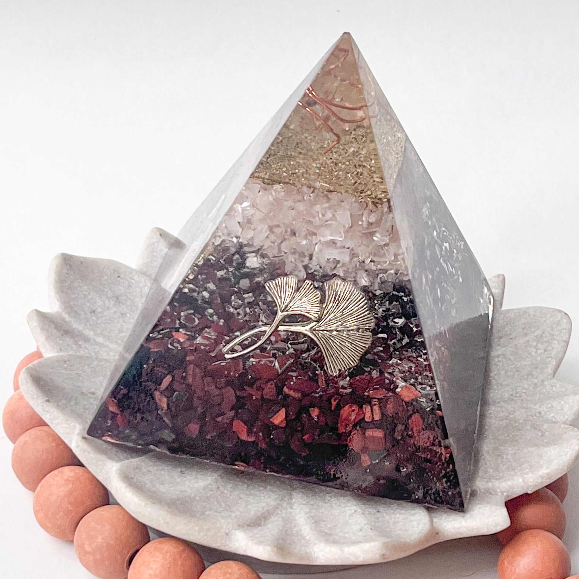 Medium Orgonite Pyramid 12cm in Height - Rose Quartz & Red Tigers Eye