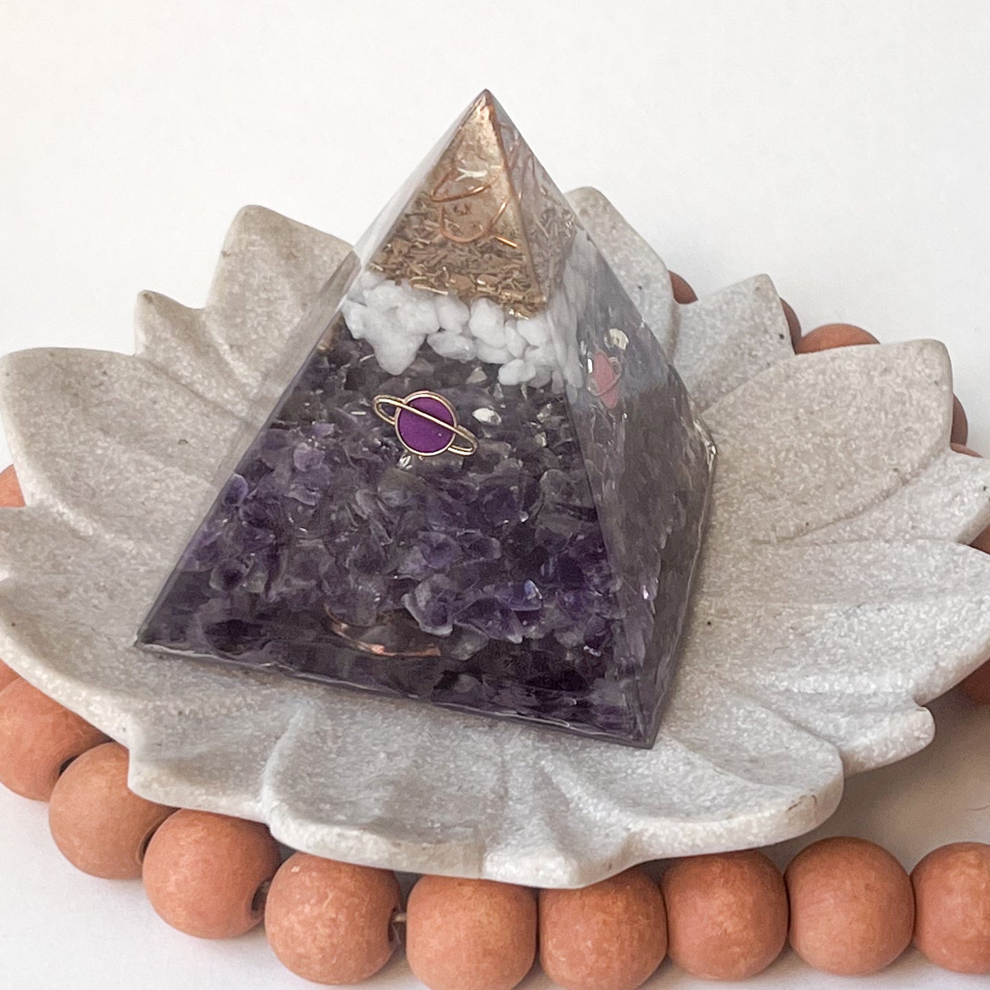 Small Orgonite Pyramid 7.5cm Height - Amethyst - with saturn