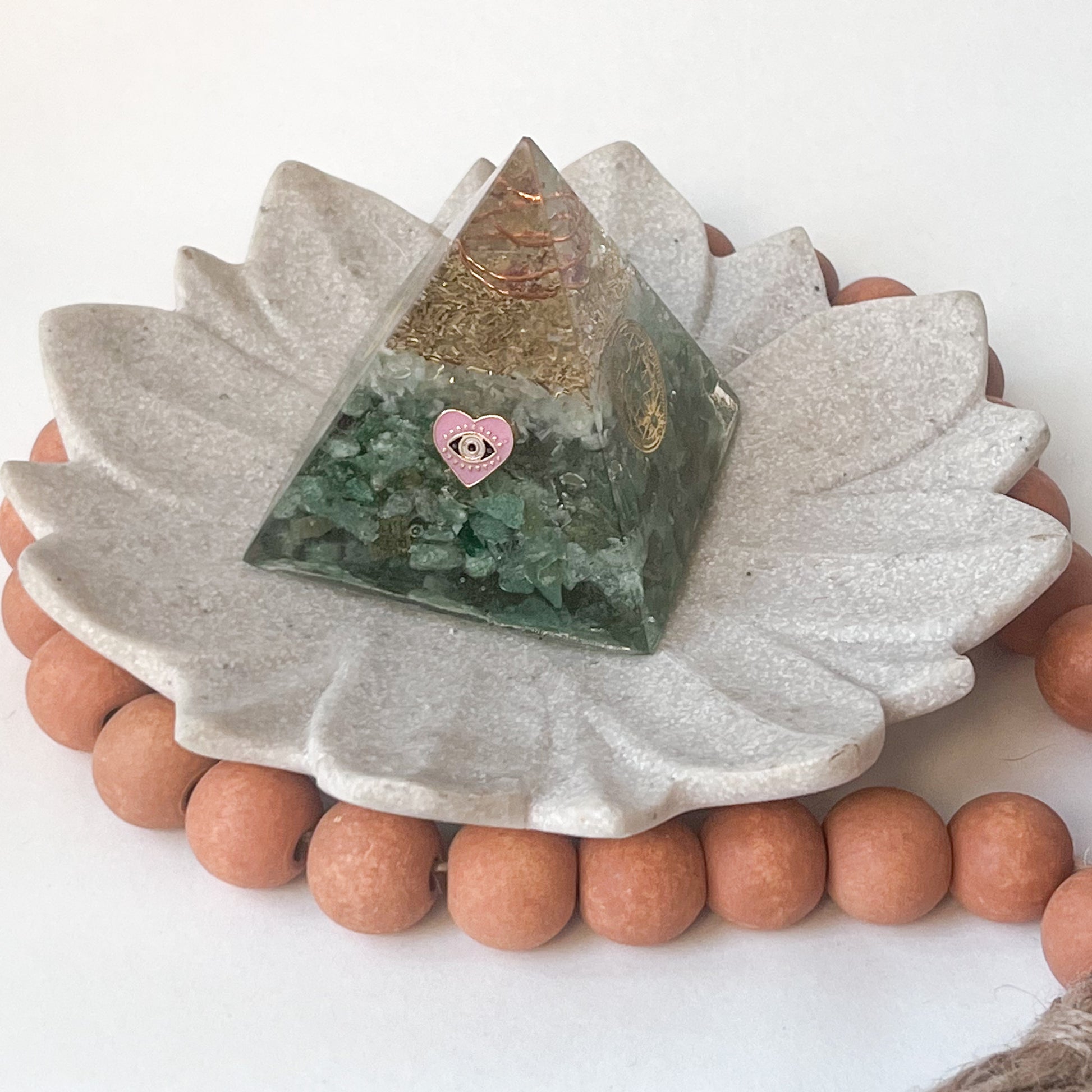 Small Orgonite Pyramid 7.5cm in Height - Jade & Moss Agate