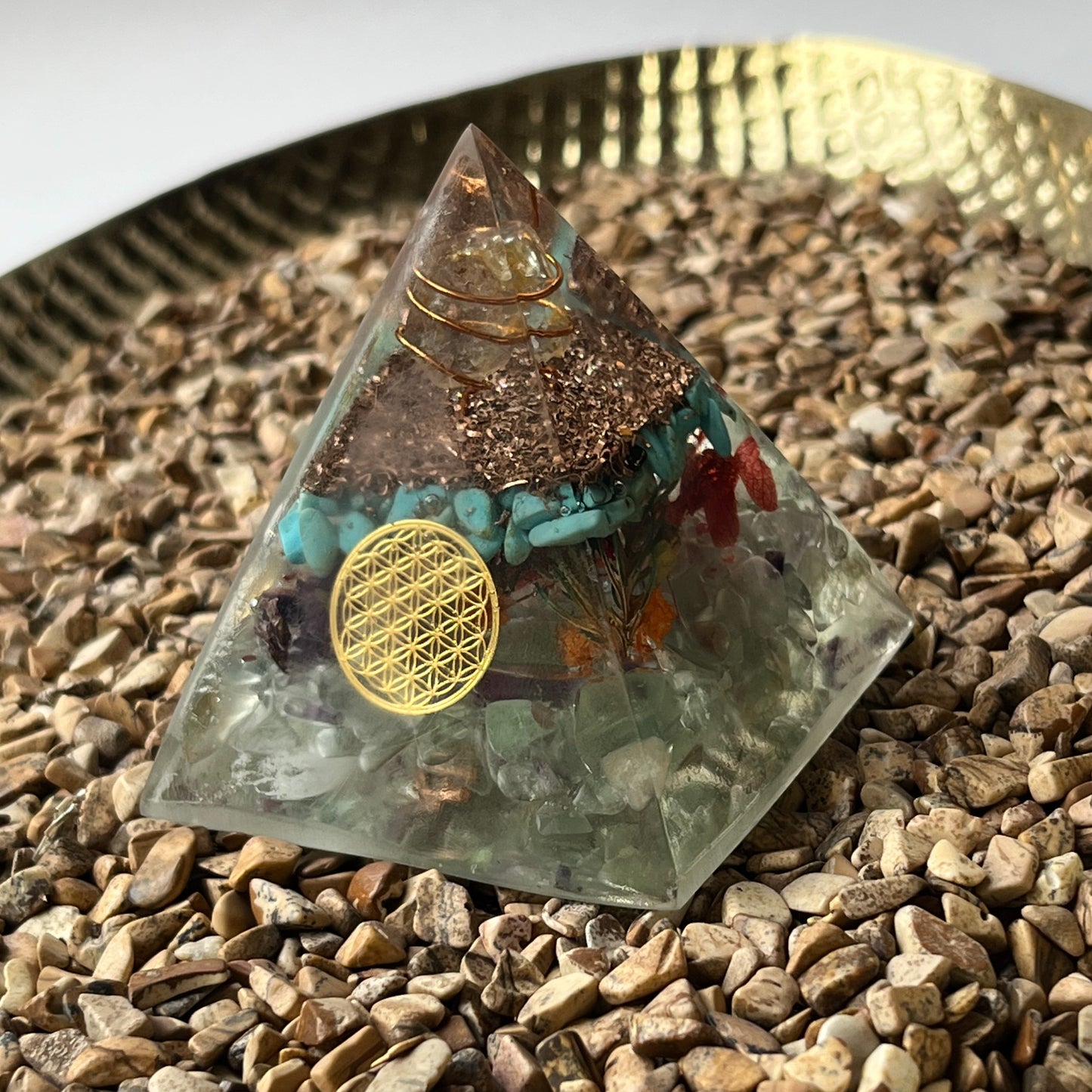Small Orgonite Pyramid 7.5cm in Height - Turquoise & Fluorite