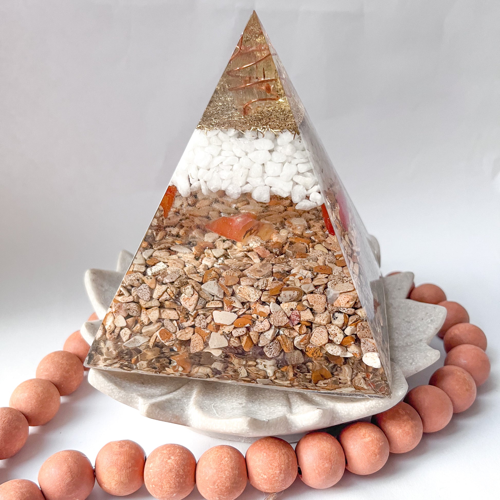 Medium Orgonite Pyramid 12cm in Height - Picture Jasper & Carnelian -