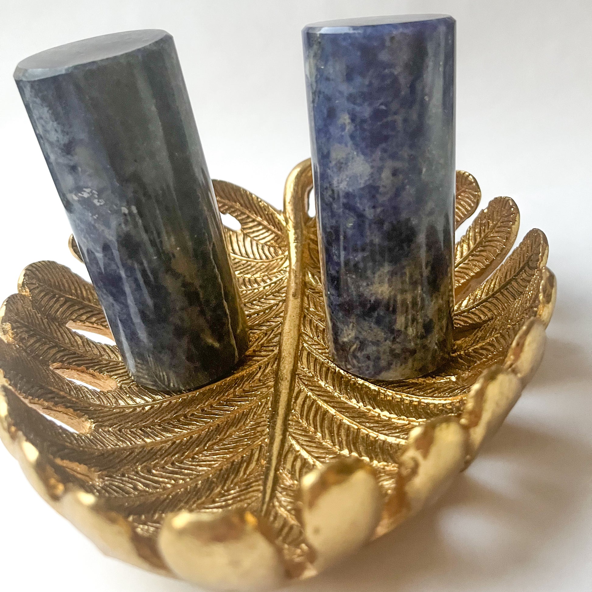Polished Crystal Cylinders - Sodalite with Tourmaline Meditation Charger Pair