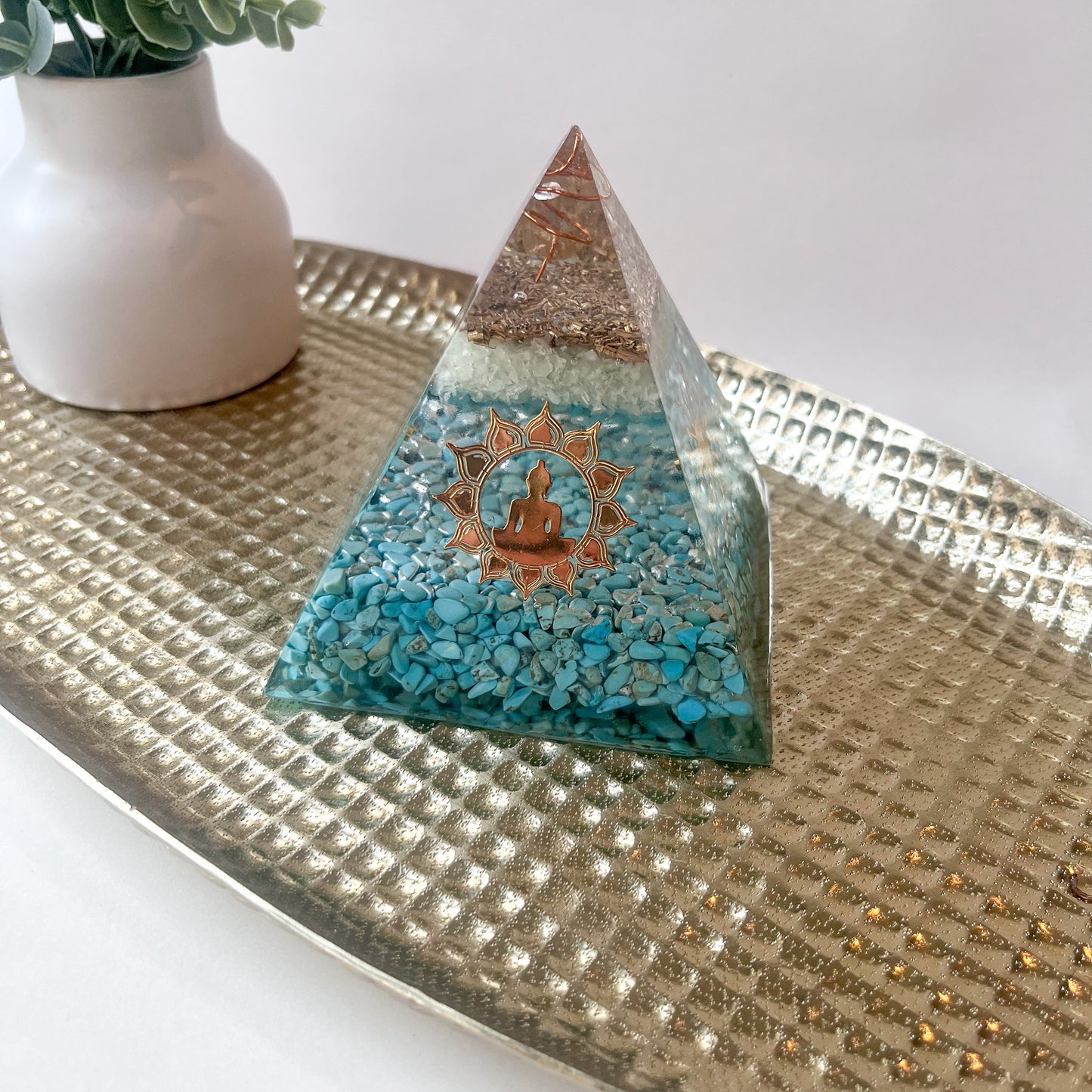 Medium Orgonite Pyramid 12cm in Height - Jade & Turquoise